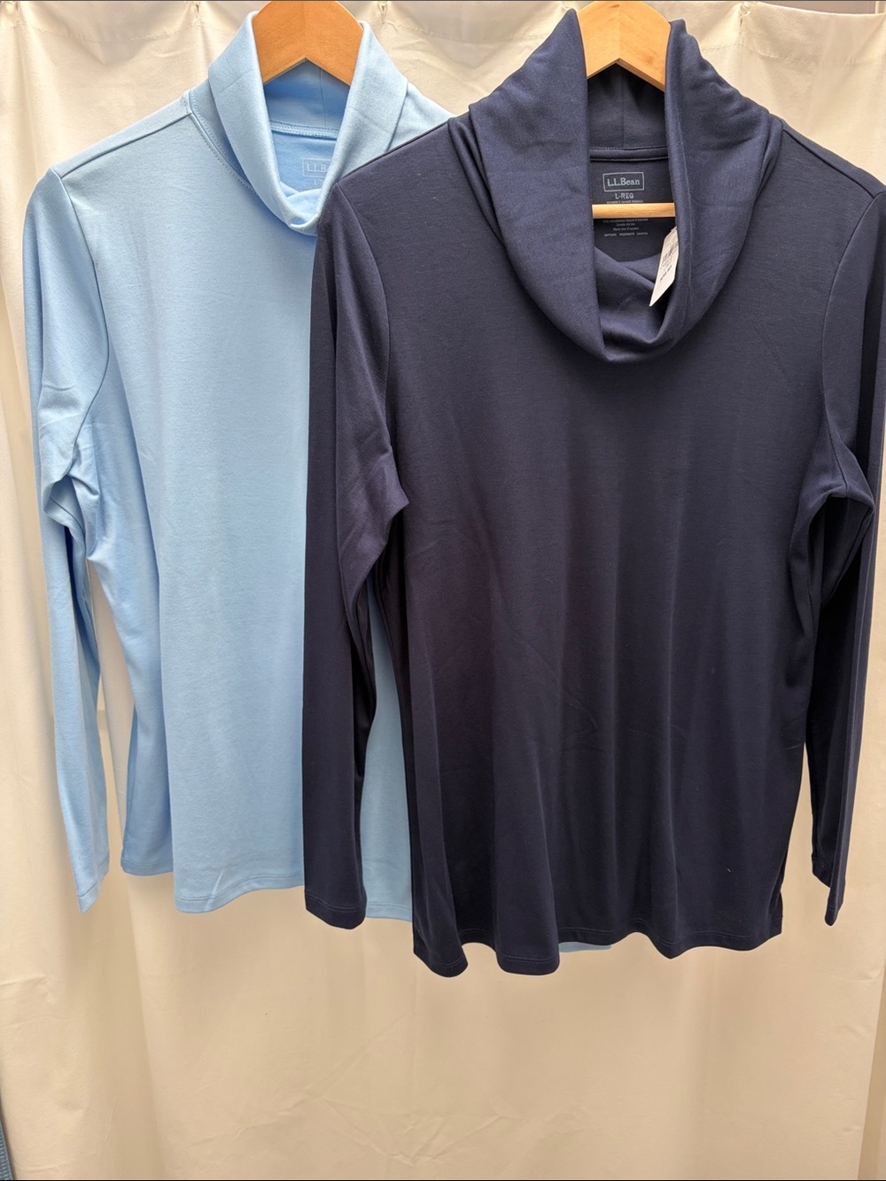 L.L. Bean Women's Long-Sleeve Supima Cotton Top in Navy and Light Blue